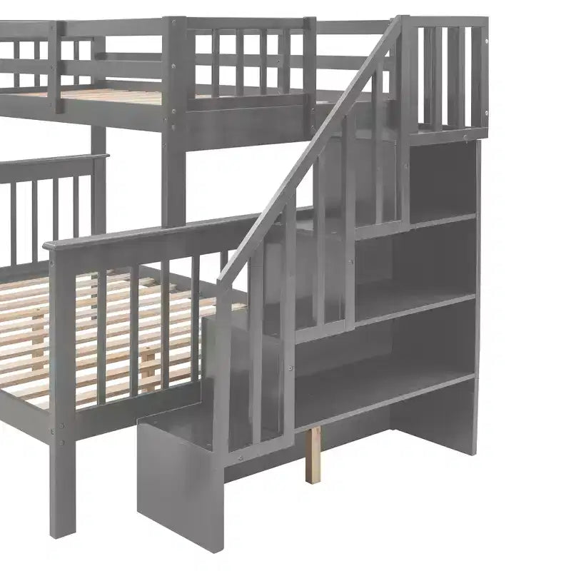 Lit superposé Whisen avec escalier, tiroir, rangement et barrière de sécurité