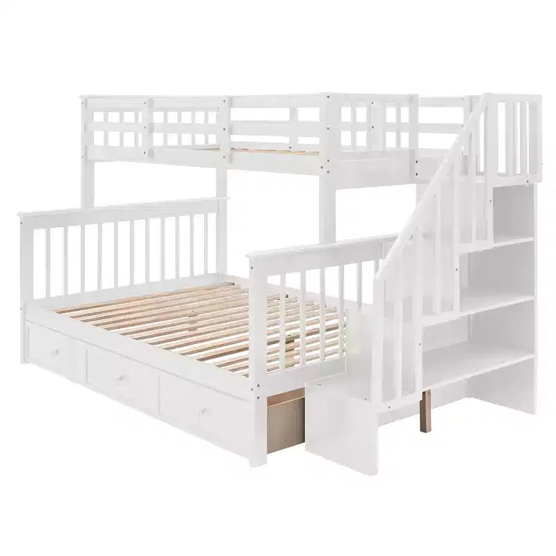 Lit superposé Whisen avec escalier, tiroir, rangement et barrière de sécurité