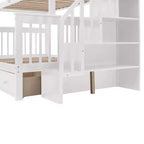 Lit superposé Whisen avec escalier, tiroir, rangement et barrière de sécurité