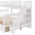 Lit superposé Whisen avec escalier, tiroir, rangement et barrière de sécurité