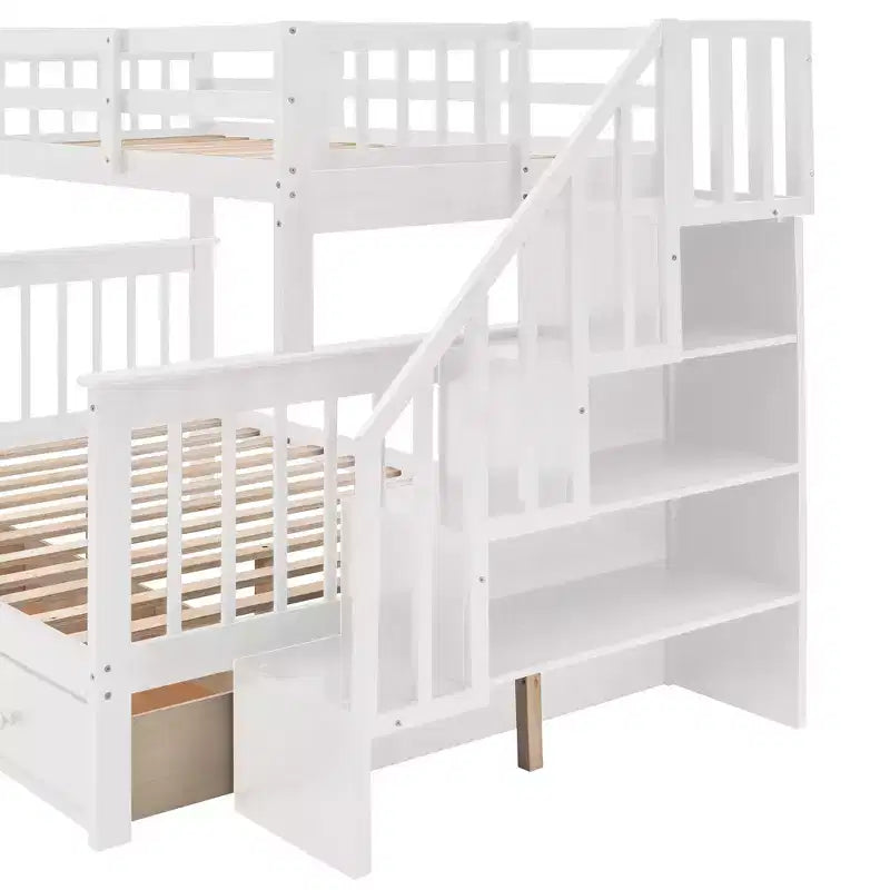 Lit superposé Whisen avec escalier, tiroir, rangement et barrière de sécurité