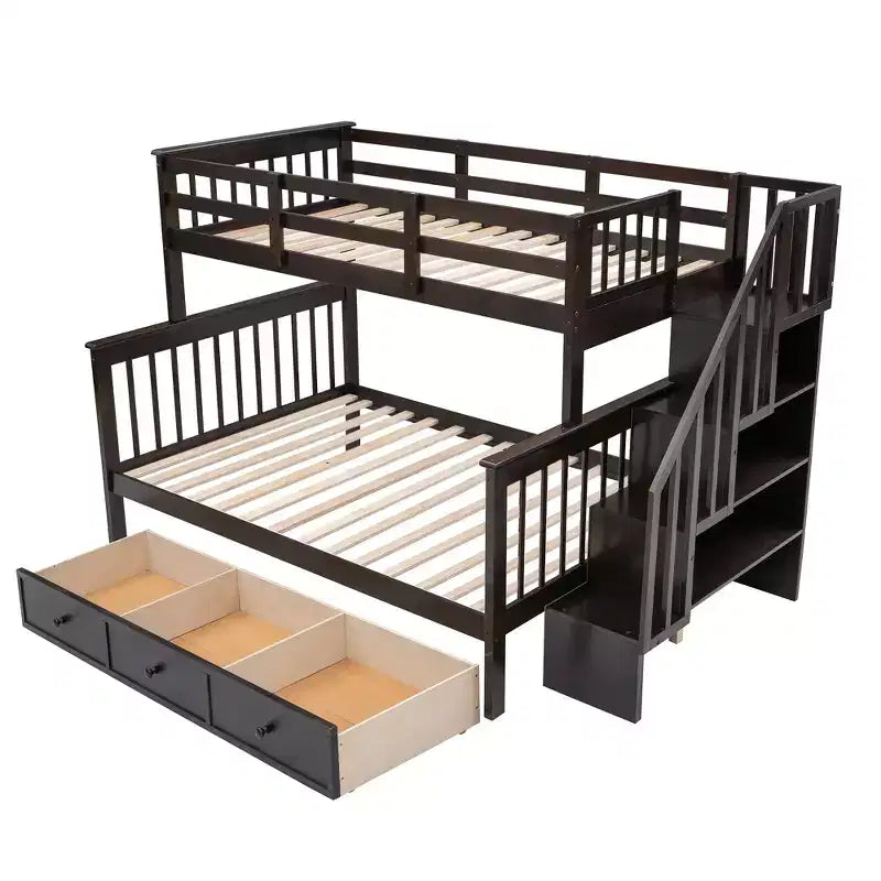 Lit superposé Whisen avec escalier, tiroir, rangement et barrière de sécurité