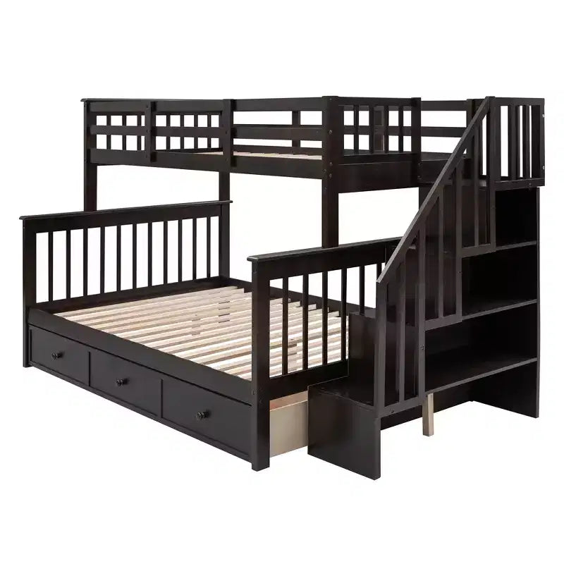 Lit superposé Whisen avec escalier, tiroir, rangement et barrière de sécurité