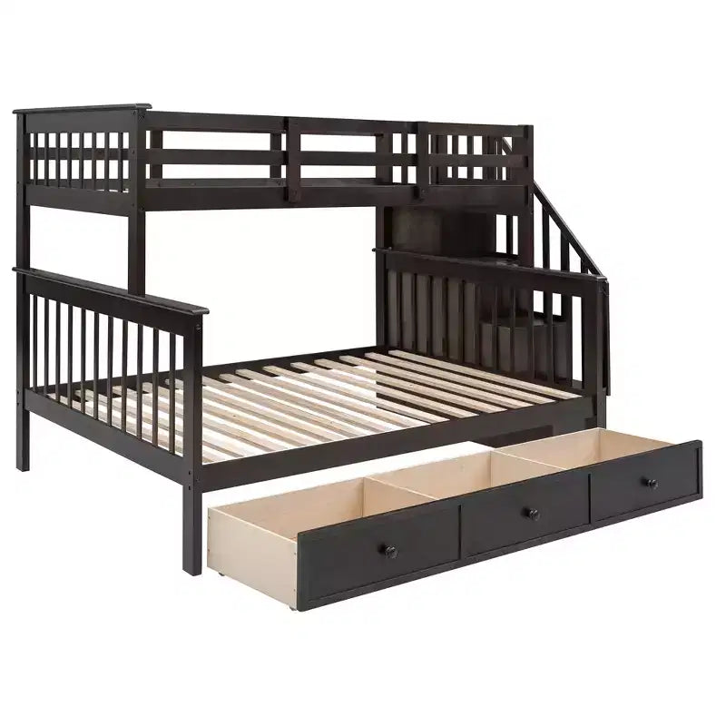 Lit superposé Whisen avec escalier, tiroir, rangement et barrière de sécurité
