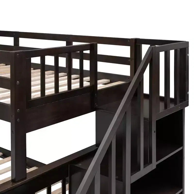 Lit superposé Whisen avec escalier, tiroir, rangement et barrière de sécurité