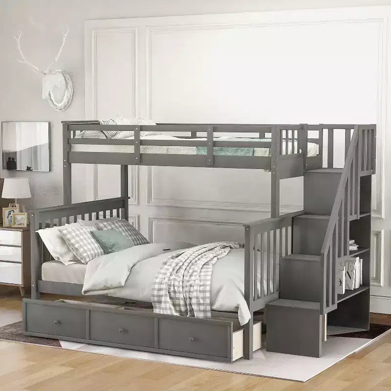 Lit superposé Whisen avec escalier, tiroir, rangement et barrière de sécurité