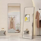 Miroir sur pied pleine longueur à angle droit de 64 pouces, miroir mural avec support et cadre fin en alliage d'aluminium