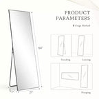 Miroir sur pied pleine longueur à angle droit de 64 pouces, miroir mural avec support et cadre fin en alliage d'aluminium