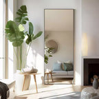 64 Inch Right Angle Floor Standing Full-Length Mirror, Wall Mirror with Bracket Aluminum Alloy Thin Frame