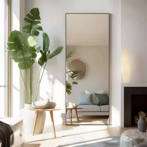 64 Inch Right Angle Floor Standing Full-Length Mirror, Wall Mirror with Bracket Aluminum Alloy Thin Frame