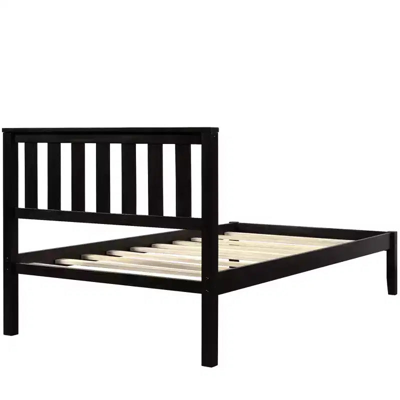 Lit plateforme minimaliste en bois double Whisen avec tête de lit/support à lattes en bois