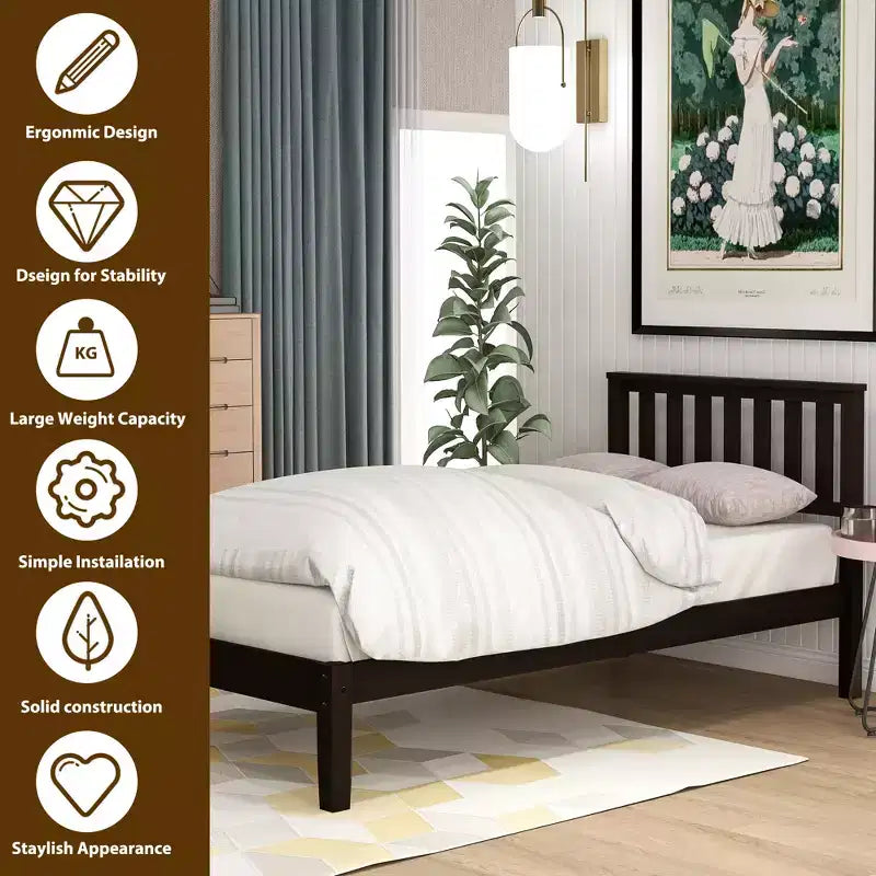 Lit plateforme minimaliste en bois double Whisen avec tête de lit/support à lattes en bois