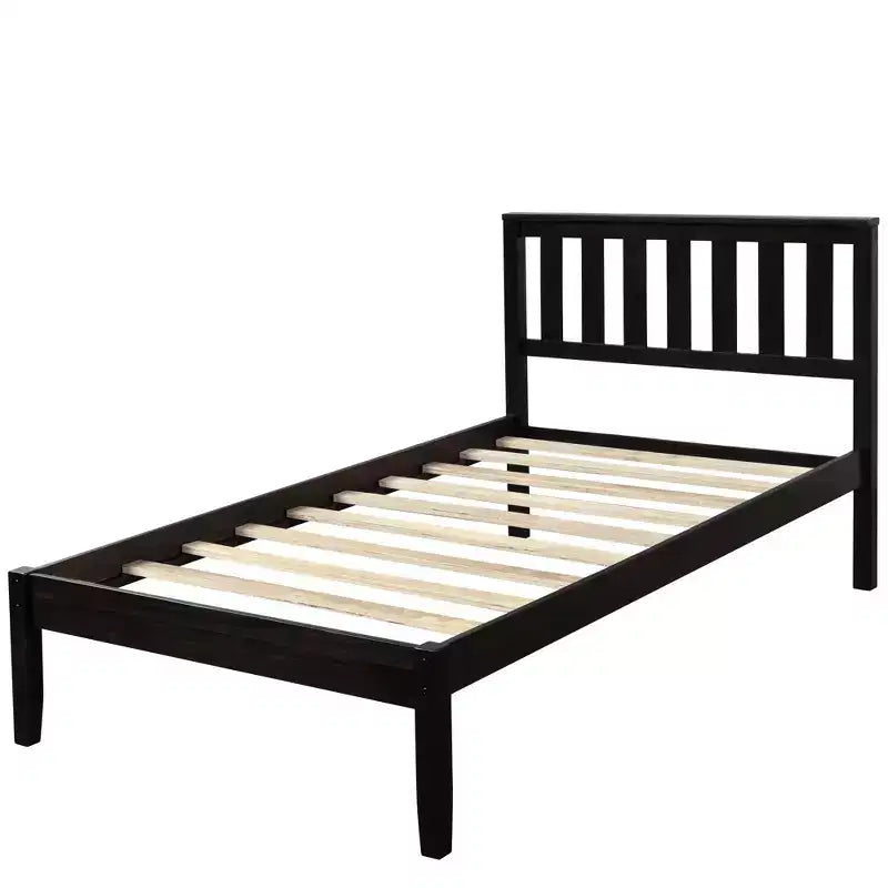 Lit plateforme minimaliste en bois double Whisen avec tête de lit/support à lattes en bois