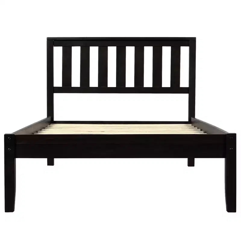 Lit plateforme minimaliste en bois double Whisen avec tête de lit/support à lattes en bois