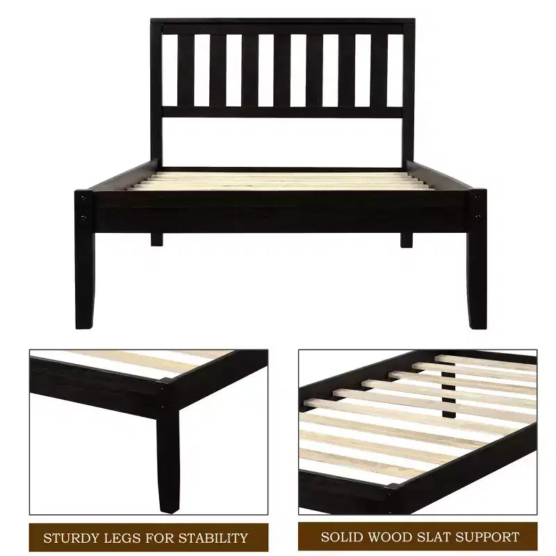 Lit plateforme minimaliste en bois double Whisen avec tête de lit/support à lattes en bois