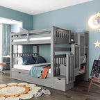 Whisen Full Over Full Bunk Bed with Shelves and 6 Storage Drawers