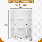 FDW Paravent 4 Panneaux Pliant en Bois pour l'Intimité avec 3 Étagères Ingénieuses Séparateur Portable pour Bureau à Domicile ou Salon