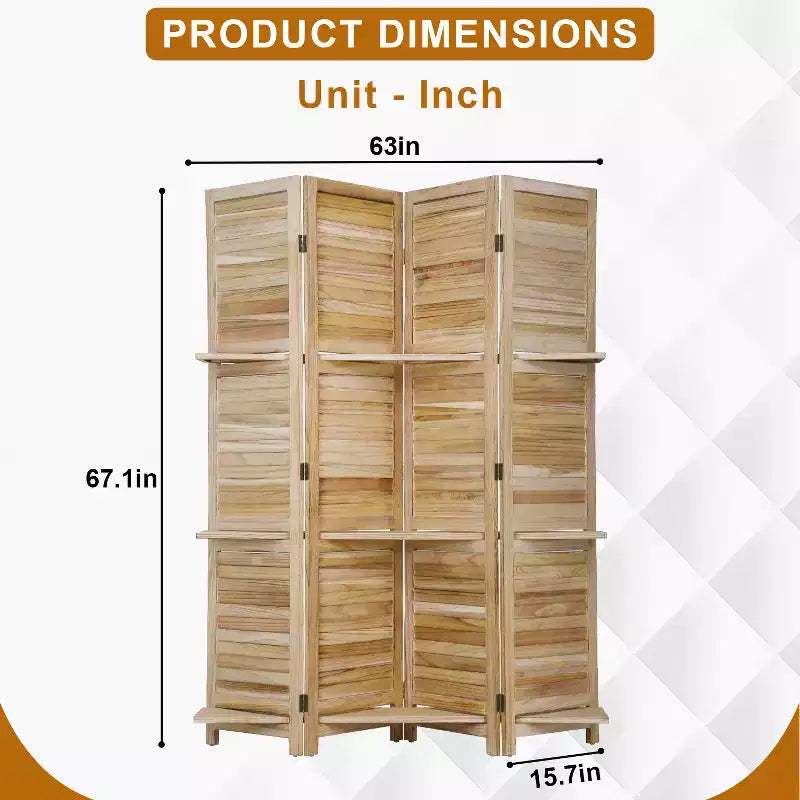 FDW Paravent 4 Panneaux Pliant en Bois pour l'Intimité avec 3 Étagères Ingénieuses Séparateur Portable pour Bureau à Domicile ou Salon