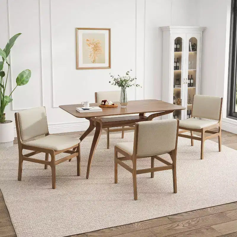 Christopher Knight Home Solace, ensemble de salle à manger 5 pièces en tissu et bois d'hévéa, style moderne du milieu du siècle