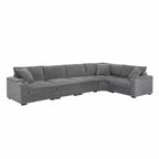 GDFStudio Daniel 106 Canapé d'angle modulable en velours côtelé avec accoudoirs de rangement et porte-gobelets