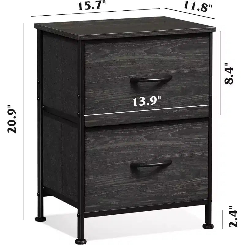 DEXYLLO Lot de 2 tables de chevet, commode à 2 tiroirs pour chambre à coucher, meubles de chevet, table de nuit, table d'appoint avec bacs en tissu pour chambre à coucher, dressing