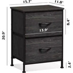 DEXYLLO Lot de 2 tables de chevet, commode à 2 tiroirs pour chambre à coucher, meubles de chevet, table de nuit, table d'appoint avec bacs en tissu pour chambre à coucher, dressing