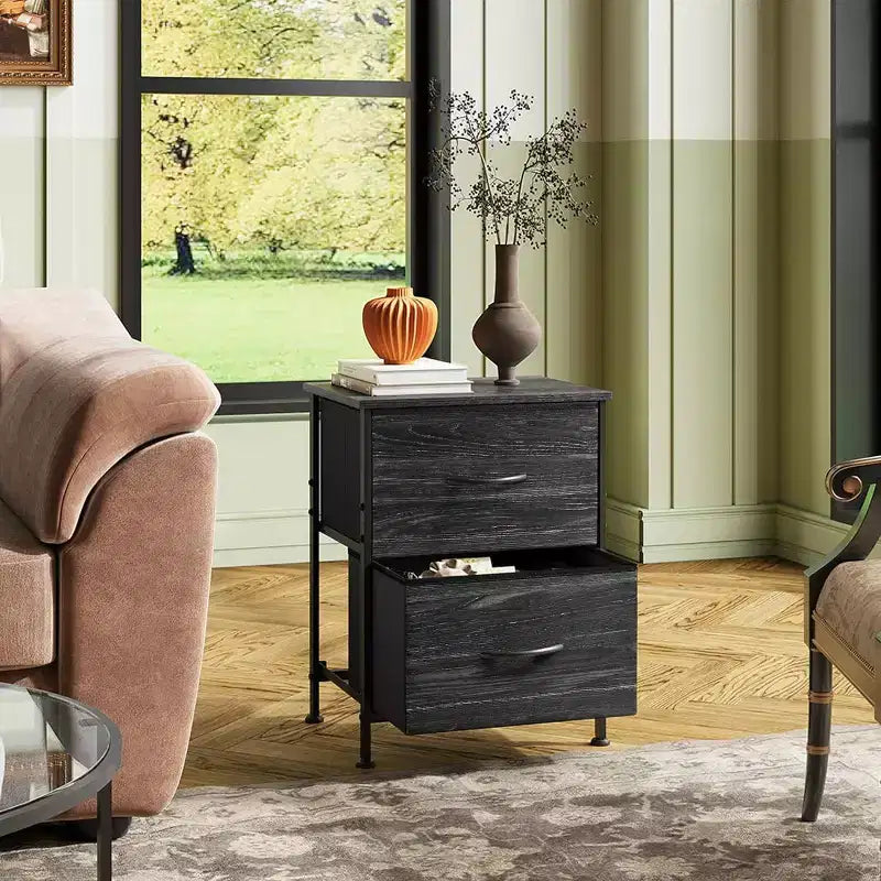 DEXYLLO Lot de 2 tables de chevet, commode à 2 tiroirs pour chambre à coucher, meubles de chevet, table de nuit, table d'appoint avec bacs en tissu pour chambre à coucher, dressing