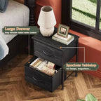 DEXYLLO Lot de 2 tables de chevet, commode à 2 tiroirs pour chambre à coucher, meubles de chevet, table de nuit, table d'appoint avec bacs en tissu pour chambre à coucher, dressing