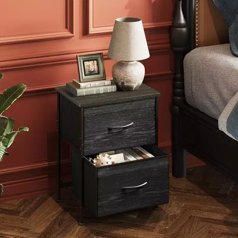 DEXYLLO Lot de 2 tables de chevet, commode à 2 tiroirs pour chambre à coucher, meubles de chevet, table de nuit, table d'appoint avec bacs en tissu pour chambre à coucher, dressing