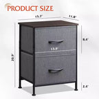 DEXYLLO Lot de 2 tables de chevet, commode à 2 tiroirs pour chambre à coucher, meubles de chevet, table de nuit, table d'appoint avec bacs en tissu pour chambre à coucher, dressing