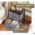 DEXYLLO Lot de 2 tables de chevet, commode à 2 tiroirs pour chambre à coucher, meubles de chevet, table de nuit, table d'appoint avec bacs en tissu pour chambre à coucher, dressing