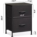 DEXYLLO Lot de 2 tables de chevet, commode à 2 tiroirs pour chambre à coucher, meubles de chevet, table de nuit, table d'appoint avec bacs en tissu pour chambre à coucher, dressing