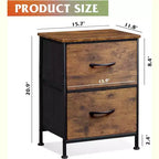 DEXYLLO Lot de 2 tables de chevet, commode à 2 tiroirs pour chambre à coucher, meubles de chevet, table de nuit, table d'appoint avec bacs en tissu pour chambre à coucher, dressing