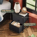 DEXYLLO Lot de 2 tables de chevet, commode à 2 tiroirs pour chambre à coucher, meubles de chevet, table de nuit, table d'appoint avec bacs en tissu pour chambre à coucher, dressing