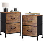 DEXYLLO Lot de 2 tables de chevet, commode à 2 tiroirs pour chambre à coucher, meubles de chevet, table de nuit, table d'appoint avec bacs en tissu pour chambre à coucher, dressing