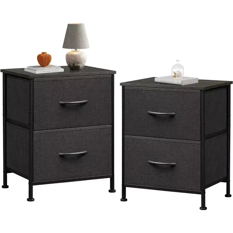 DEXYLLO Nightstand Set of 2, 2 Drawer Dresser for Bedroom, Bedside Furniture, Night Stand, End Table with Fabric Bins for Bedroom, Closet