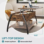 Table basse relevable Bestier 42, table de salon ovale en bois à plateau relevable