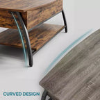 Table basse relevable Bestier 42, table de salon ovale en bois à plateau relevable