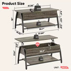 Table basse relevable Bestier 42, table de salon ovale en bois à plateau relevable