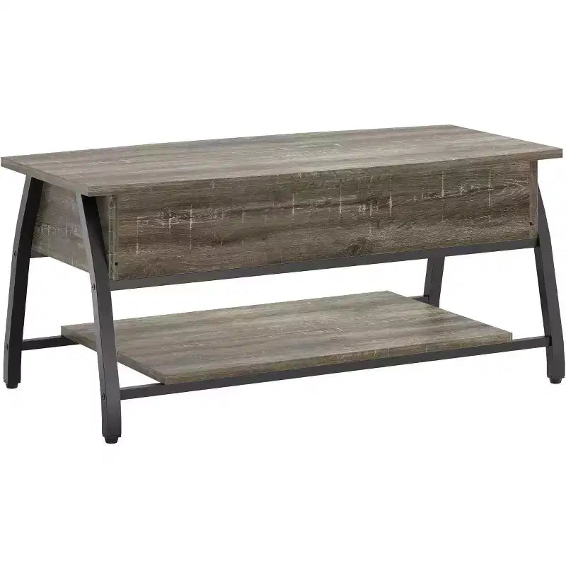 Table basse relevable Bestier 42, table de salon ovale en bois à plateau relevable