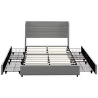HOMCOM Bed Frame with Headboard, Upholstered Platform Bed Frame with Storage Drawers, Wood Slats, Noise-Free and Easy Assembly, Light Gray