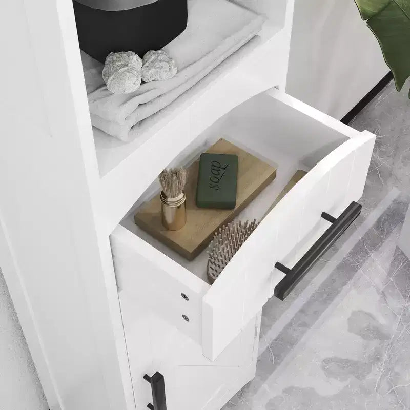 Meuble de rangement étroit HOMCOM pour salle de bain style ferme avec tiroir encastré, armoire de rangement haute et mince avec porte coulissante