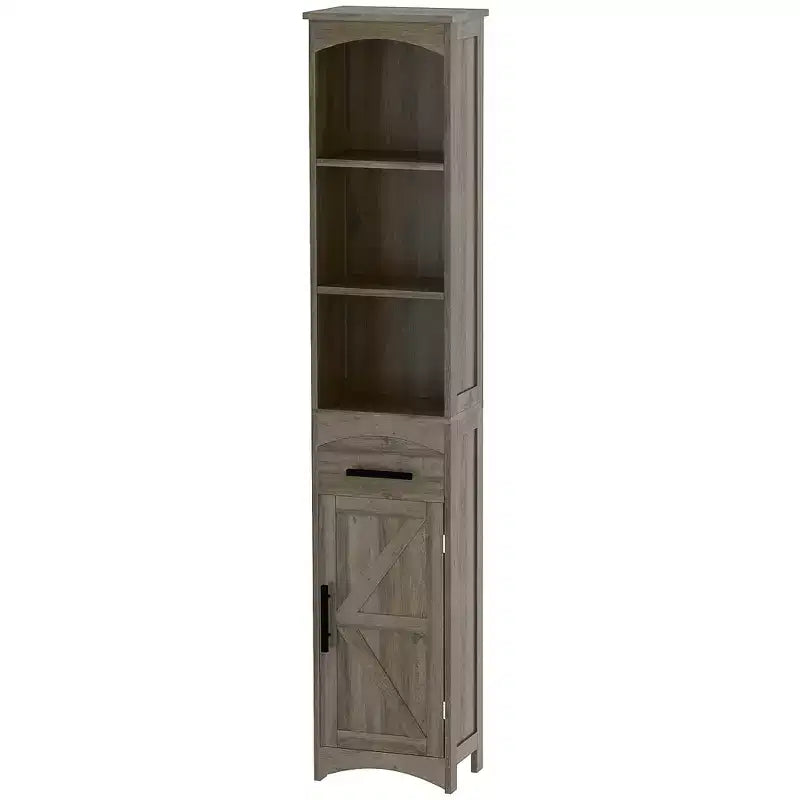 Meuble de rangement étroit HOMCOM pour salle de bain style ferme avec tiroir encastré, armoire de rangement haute et mince avec porte coulissante