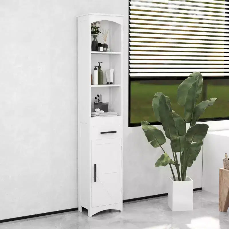 Meuble de rangement étroit HOMCOM pour salle de bain style ferme avec tiroir encastré, armoire de rangement haute et mince avec porte coulissante