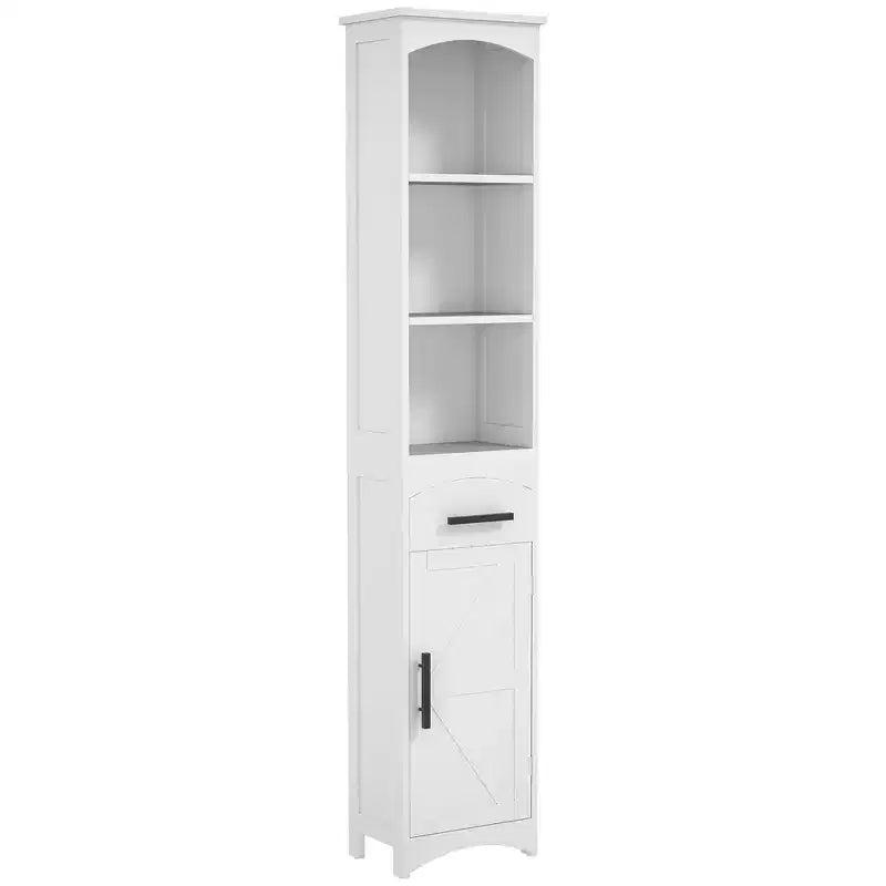 Meuble de rangement étroit HOMCOM pour salle de bain style ferme avec tiroir encastré, armoire de rangement haute et mince avec porte coulissante