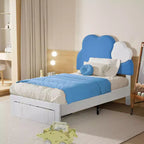 Cadre de lit rembourré VECELO pour enfants, lit double avec tiroir de rangement, lit plateforme avec tête de lit en forme de nuage, bleu