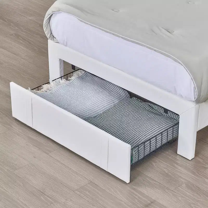 Cadre de lit rembourré VECELO pour enfants, lit double avec tiroir de rangement, lit plateforme avec tête de lit en forme de nuage, bleu
