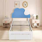 Cadre de lit rembourré VECELO pour enfants, lit double avec tiroir de rangement, lit plateforme avec tête de lit en forme de nuage, bleu