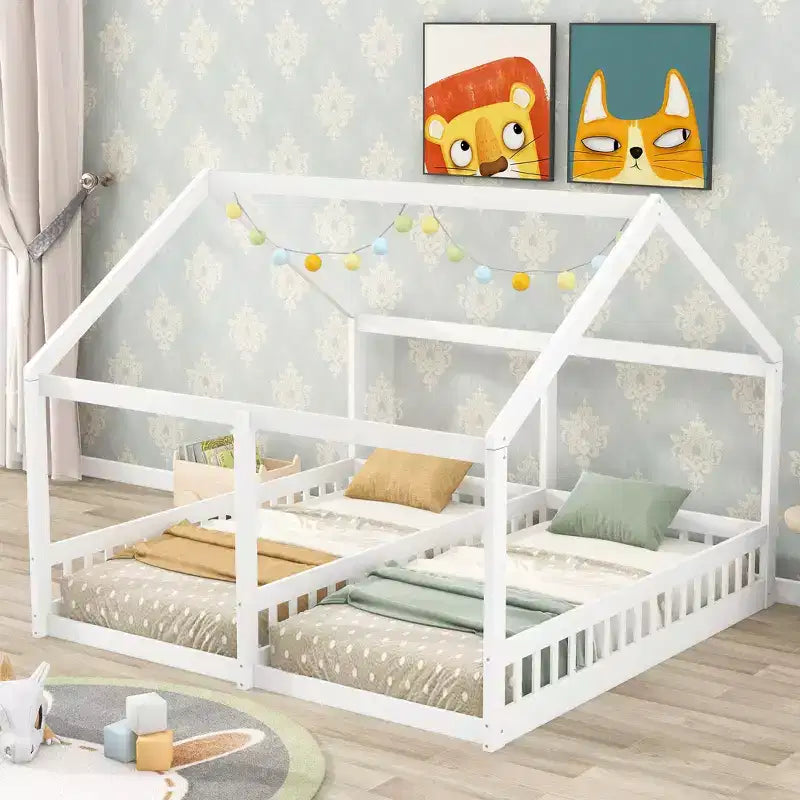 Lits plateformes de maison en bois Whisen Morden Design de taille double avec 2 lits partagés