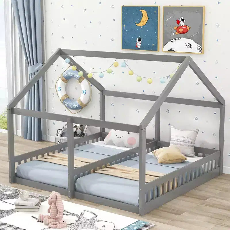 Lits plateformes de maison en bois Whisen Morden Design de taille double avec 2 lits partagés